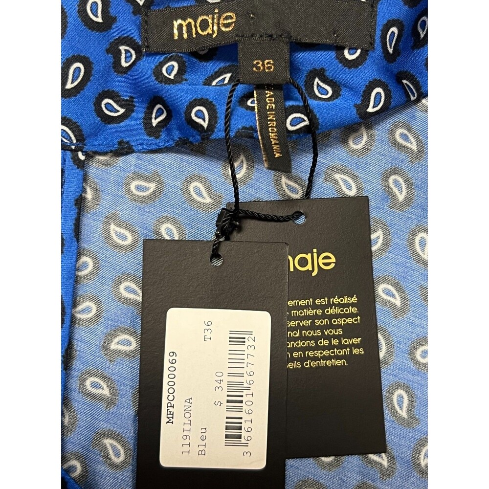 “Maje Blue Printed Romper Women Size 36 Short Sleeve V-Neck Casual Jumpsuit” - Picture 8 of 10